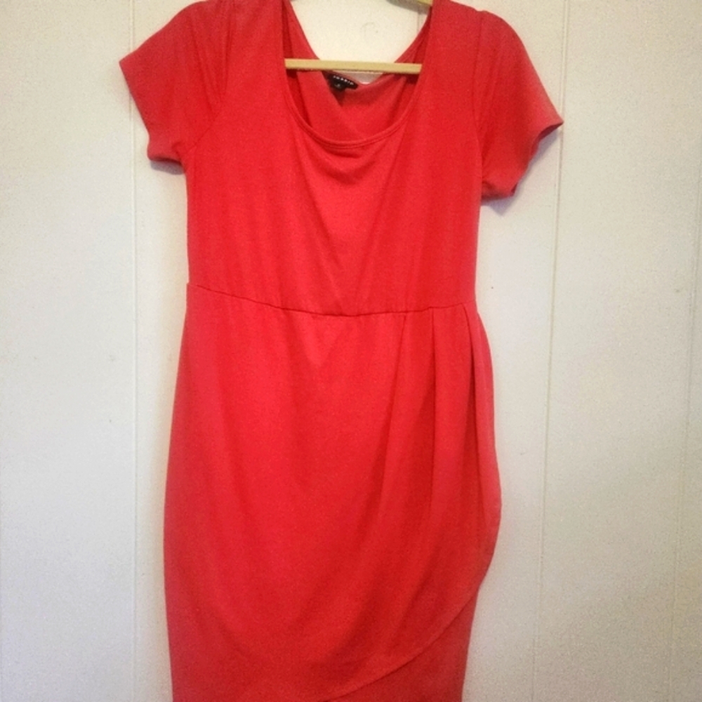 Torrid  size XL Soft Cotton Scoop Neck Skater Dress w/ Faux Wrap color Coral